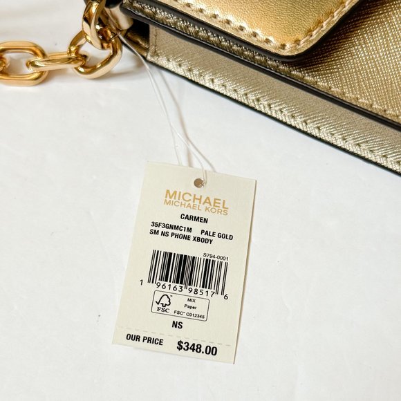 Michael Kors Carmen Small North South Phone Crossbody Bag Pale Gold - Picture 12 of 14